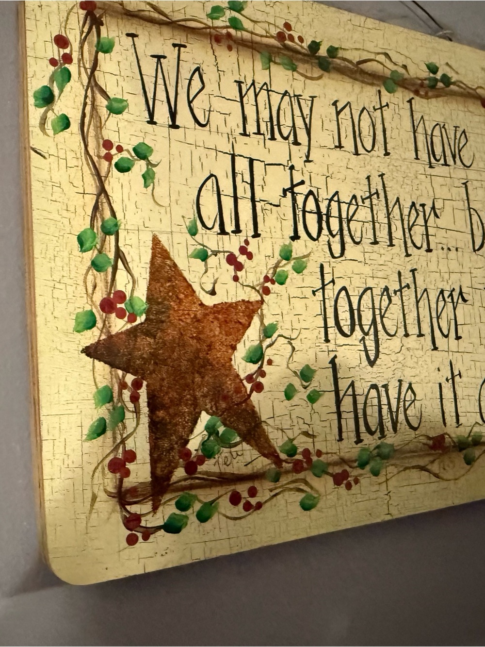 Rustic Star Wall Sign with Vine and Berry Accents